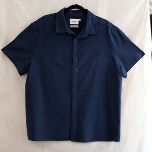 Mens Washed Navy Cotton Linen Casual Button Front Shirt Size XL Goodfellow & Co